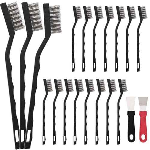 15PCS Mini Wire Brush Stainless Steel Brush Set£¬Masonry Brush Wire Bristle for Cleaning Welding Slag and Rust£¬Curved Handle Brush (Stainless Steel, 15)