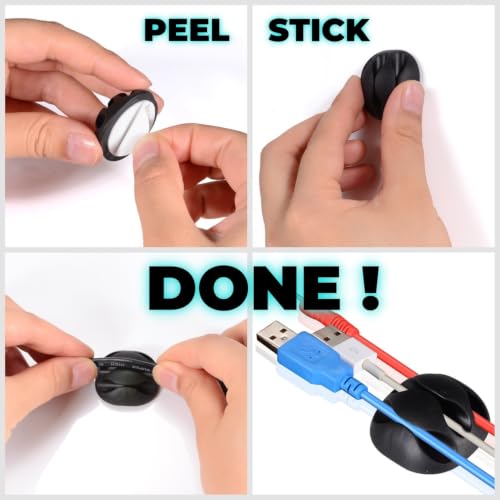 OHill 16-Pack Black Cable Clips Self-Adhesive Cord Holders Organizer