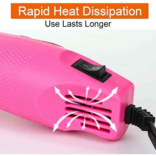 Mini Heat Gun,300W Portable Hot Air Gun Electric for DIY Acrylic Resin Craft, Dryer Crafts Handheld Heat Gun for Cup Turner, Shrink Wrapping, Crafts Embossing, Resin Bubble Remover (Pink)