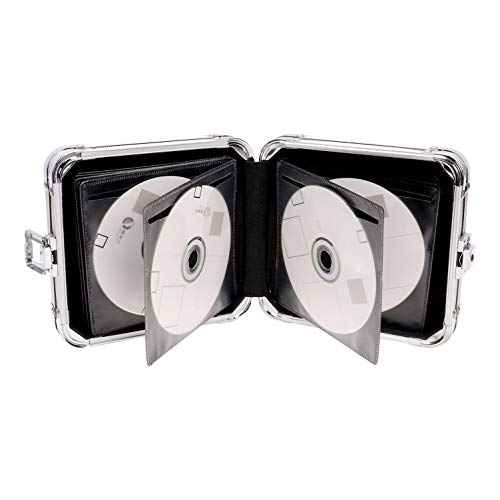 Vaultz Locking CD Case Holder - 24 Disc Storage Capacity, 2.5 x 6.25 x 7 Inch Portable DVD Case Holders w/Carrying Handle - Lockable CD Holder for Car, Travel, Work - Black