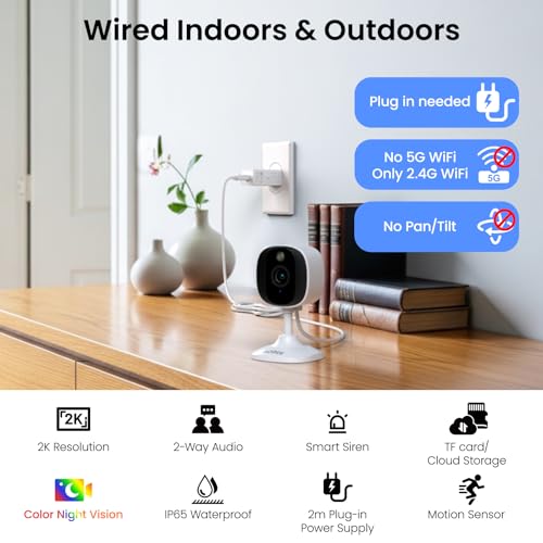 AOQEE 2K WiFi Security Cameras for Home Indoor/Outdoor - 2 Pack, Full Color Night Vision, Motion & Audio, Waterproof, Easy Install