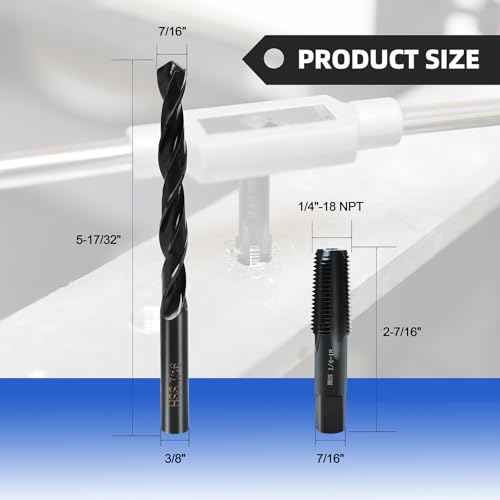 1/4-18 NPT Pipe Tap and 7/16" drill Set, Carbon Steel Hand Threading Plumbing Tap Set for Plumbers Mechanics DIY Thread cutting tools