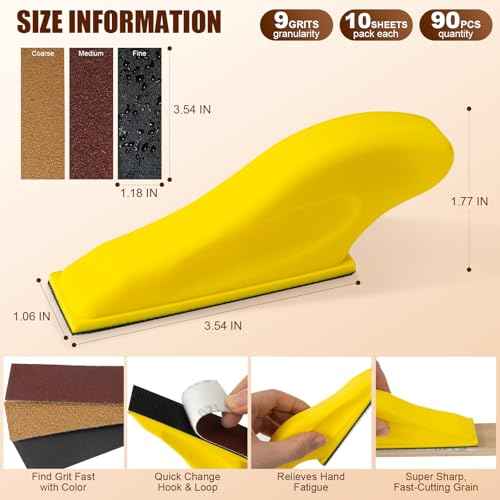 90PCS Premium Micro Detail Sander Kit, Updated 3-in-1 Mini Hand Sanding Block, 60-400 Grit Sandpaper for Wood Crafts, Tight Spaces, and DIY Polishing Projects