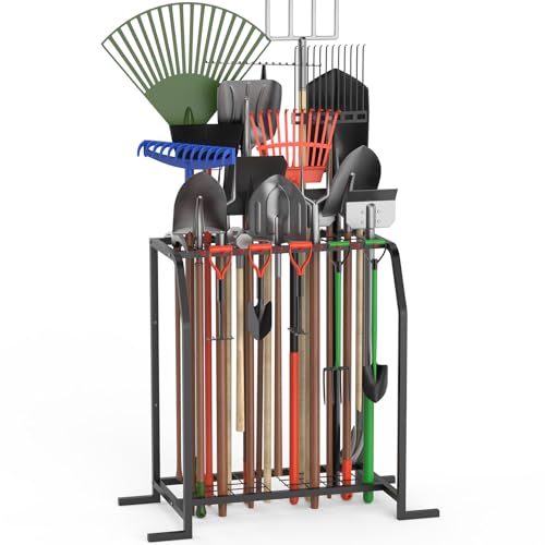 Trieez Extra Large Garden Tool Organizer for Garage, NEVER FALL OVER - Yard Tool Organizer Garage for Organization and Storage, Tool Rack for Shed, Outdoor, Tool Stand