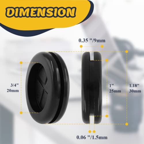 6pcs 3/4" ID 1" Drill Hole Rubber Grommets Black - Double-Sided Cable Plugs