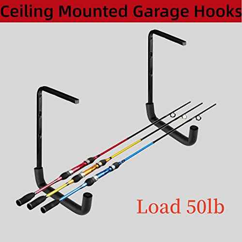 Heavy Duty Garage Storage Hooks, Overhead Garage Storage Rack, 4 Pack Wall Mounted Ladder Hook, Utility Ceiling Hangers & Organizer for Wood,Tools, Bicycle (10 x 14 Inch)