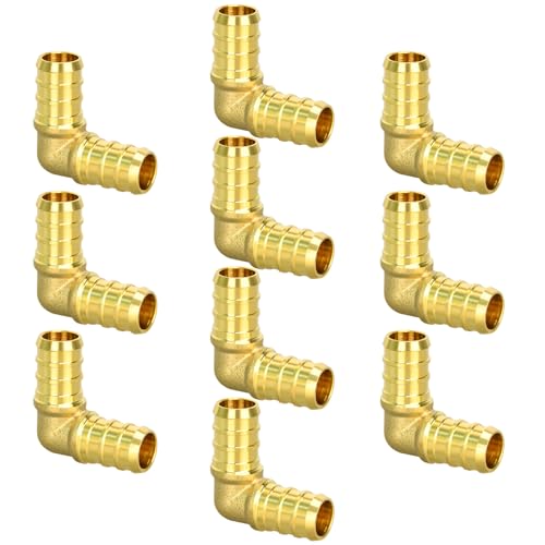 10 Pack 1/2-Inch Brass PEX Elbow Fittings for Plumbing, 90 Degree