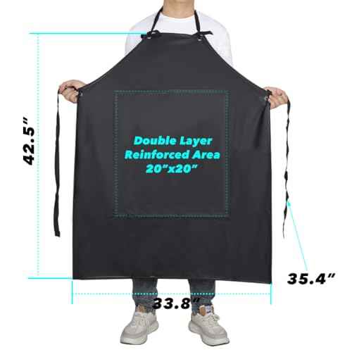 Waterproof Rubber Vinyl Apron -42.5" x 33.8" Plus Size Double Reinforced Chemical Resistant PVC Black Bib Apron
