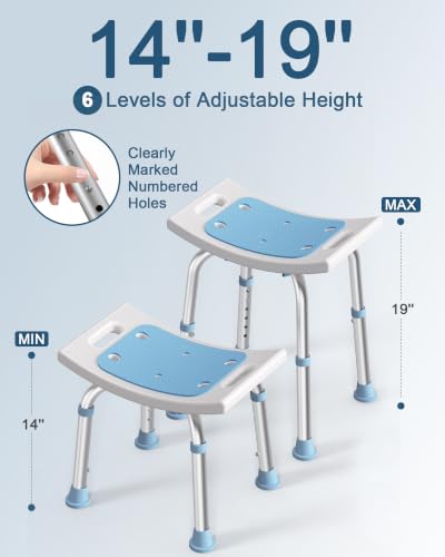 HOMLAND Light Blue Adjustable Shower Chair 400LB Capacity for Small Bathrooms