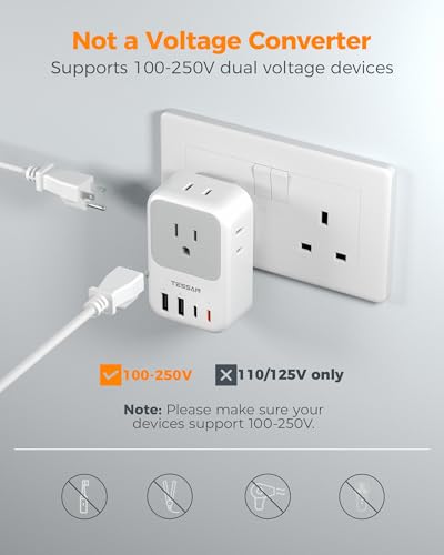 TESSAN UK Type G Plug Adapter for US to UK Travel – Ireland Version