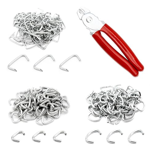 270 Pcs of 3 Sizes Galvanized Hog Rings Assortment Kit and One Piece Professional Pliers Widely for Bungee Animal Pet Cages Bagging Meat and Sausage Casing Fencing Furniture Upholstery