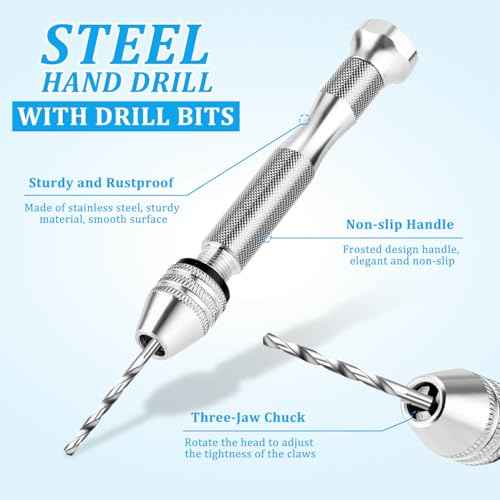 Shynek Pin Vise Hand Drill Set, Manual Hand Drill with 600PCS Small Screw Eye Hooks and 10 Different Sizes Drill Bits for Keychain, Jewelry Making and Crafts