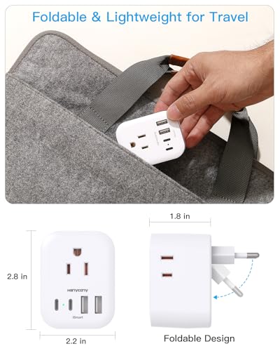 HANYCONY Foldable European Travel Plug Adapter US to Europe Type C 2 Pack