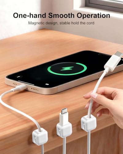 White Magnetic Cable Clips 8-Pack - Cord Organizer for Office & Desk