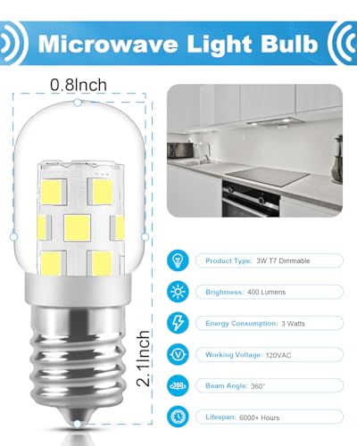 SerBion 3W 400lm 6000K Daylight E17 LED Microwave Light Bulb for Whirlpool, 2 Pack