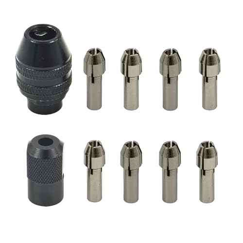 10 Pcs 1/8'' Collet Nut Set - Includes 1/8'' Collet + Clamping Nut + 3-Jaw 4486 Keyless Chuck for Rotary Tools