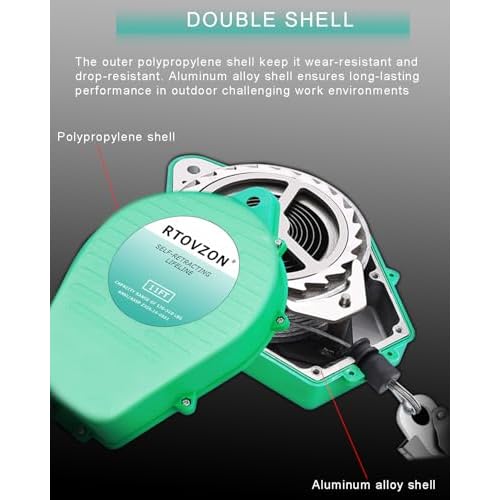 11FT Self Retracting Lifeline RTOVZON Fall Arrest Fall Protection Steel Wire Rope Heavy Duty Retractable Lanyard, Roofing Lifeline, SRL, Safety Lanyard