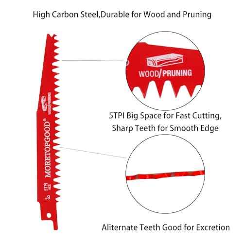 Wood Pruning Reciprocating Saw Blades,6 Inch Saw Blades for Trees Wood Cutting, Wood Saw Blades (5 Pack/5TPI)