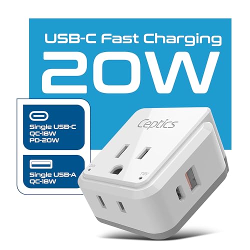 Ceptics Paper White Italy Travel Plug Adapter Set USB-C 20W PD-QC 18W for Europe & Chile