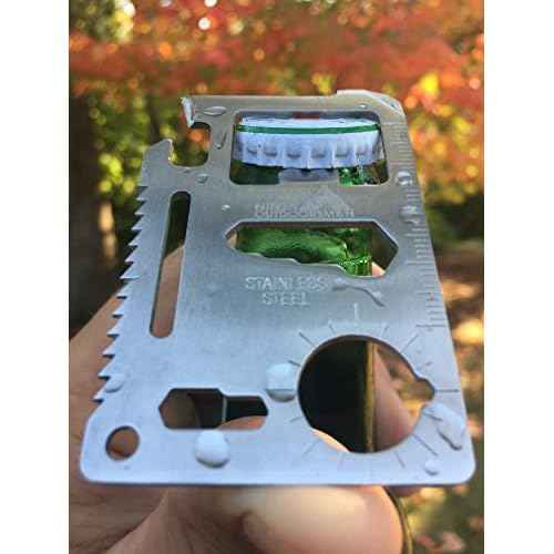 Ninja Outdoorsman 11 in 1 Stainless Steel Credit Card Pocket Sized Survival Multi-Functional Gadget Tool - Great Gift or Stocking Stuffer for Camping, Hiking or Emergency (Single, Silver)