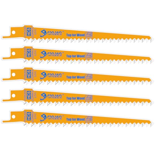 Wood Pruning Reciprocating Saw Blade,6-Inch 6TPI Reciprocating Saw for Tree Trimming, Wood Cutting (Yellow-5 Pack)
