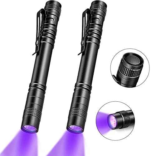 Honoson 2 Pieces UV Black Light Flashlight Small Blacklight Flashlights Pen Lights for Leak, Pet Urine, Hotel Inspection, Dry Stain and Dye Detector, 5.2 Inches Long