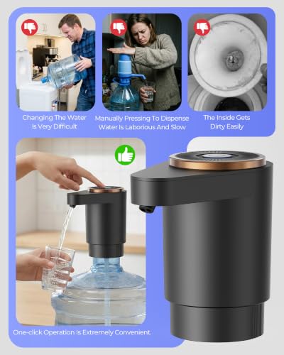 Black Portable Electric Water Pump for 2-5 Gallon Jugs – USB-C Rechargeable Dispenser