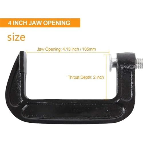 4 Inch C-Clamp Set, Heavy Duty Steel C Clamp Industrial Strength C Clamps for Woodworking, Welding, and Building (1PC)