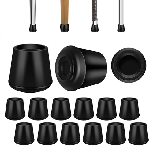Black 1-Inch Rubber Chair Leg Tips Caps - 12 Pack Floor Protectors