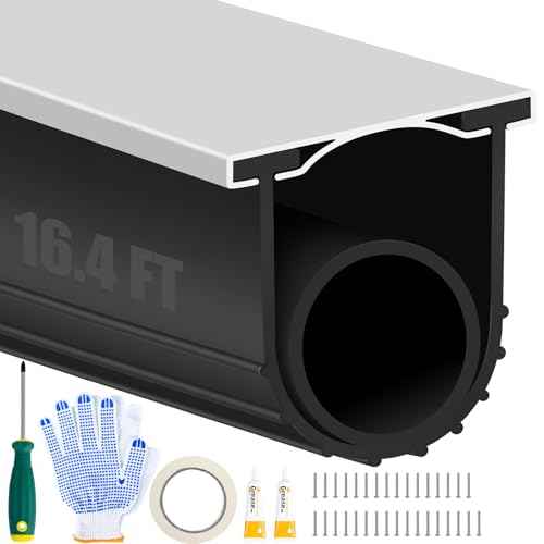 ToLanbbt Garage Door Bottom Rubber Seals, 16.4 FT Pre-drilled Aluminum Track Retainer Kit, Garage Door Weather Stripping Kit Universal U+O Ring Weatherproof Rubber Bottom Strip (1.57" Width, Black)