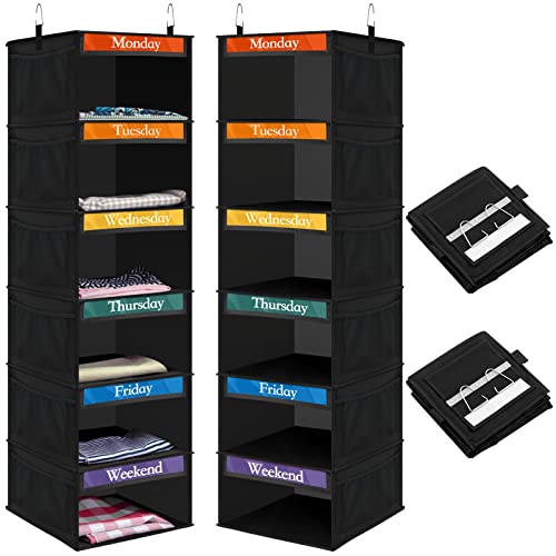 Amylove Black 2-Pack Kids Weekly Clothes Organizer with 6 Shelves & Pockets