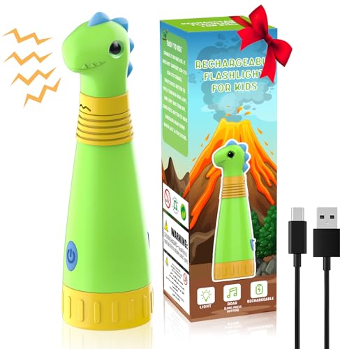 Rechargeable Dinosaur Flashlight with Roar for Kids, Kids Flashlight Camping Gear Handheld Flashlight for Kids, Halloween Christmas Lights for Boys Girls, Dino Kid Lantern