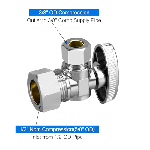 2 Pack Nominal Angle Stop Valve - 1/2" (5/8" OD Comp.) Inlet & 3/8" Outlet, Easy Install