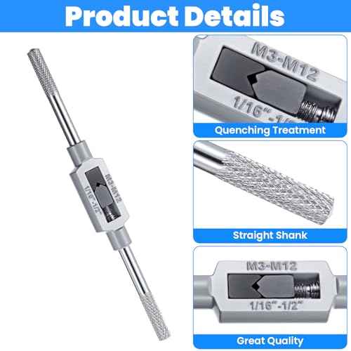 3mm-12mm Adjustable Tap Wrench Handle, 1/16"-1/2" Reamer Steel Adjustable Wrench Hand Tool for Tapping Operations