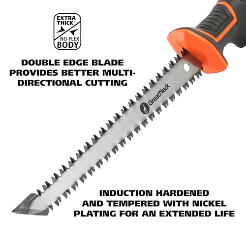 GreatNeck 74030 6 Inch Double-Edged Jab Saw, Drywall Saw, Wallboard Tools, Anti-Slip Rubber Handle, Fast and Efficient Multi-Directional Wall Cutting Tools