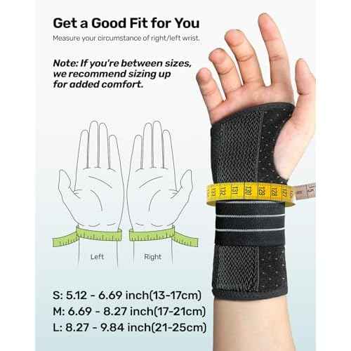 Carpal Tunnel Wrist Brace, Adjustable Night Wrist Support with 3 Metal Splints, Hand Brace for Men Women No Pressure on Thumb, Splint Stabilizer for Work, Arthritis (Right Hand, Gray, Medium)