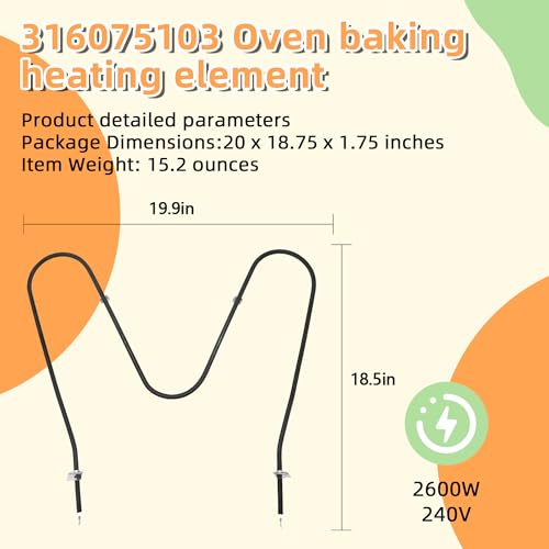 Oven Bake Element 316075103 Replacement for Frigidaire/Kenmore – 19.5 x 18.5 in, 2600W 240V