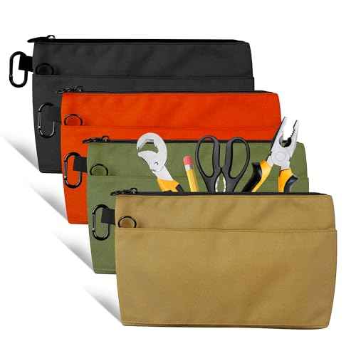 4 Pack Small Tool Pouch Bag, Durable Water-Resistant Portable Tool Bag Organizer with Zipper Pocket & Ring Clip, 4 Colors Tool Bags for Electrician, Carpenter, Home Repair, DIY Tools & accessories