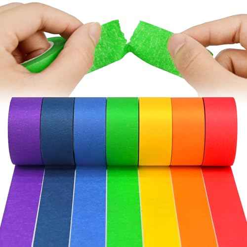 Colored Masking Tape 1 Inch Wide - 7 Rolls Pack 298' x 1'' Paper Tape - Vibrant, Adhesive, No Residue - Rainbow Colored Painters Tape for Kids Art,Crafts,DIY, Labeling,Coding & Room Decoration