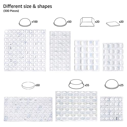 Clear Self-Adhesive Rubber Bumpers for Cabinets & Drawers, 300 Pcs
