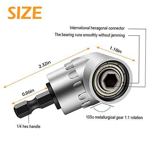 Impact Grade Driver Sockets Adapter Extension Set, 3Pcs 1/4 3/8 1/2" Hex Shank Drill Nut Driver Bit Set and 105 Degree Right Angle Driver Extension Screwdriver Drill Attachment (Black)