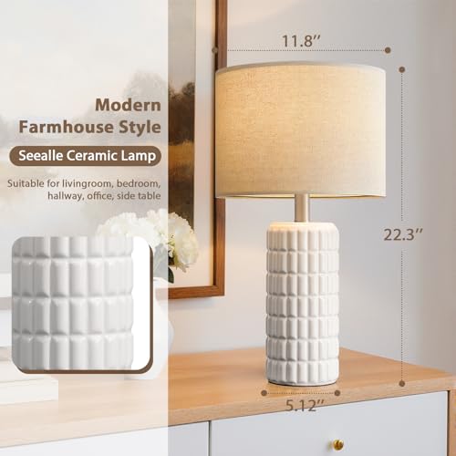 Seealle 23" Modern Ceramic Table Lamps Set of 2 - White, Bedroom Decor