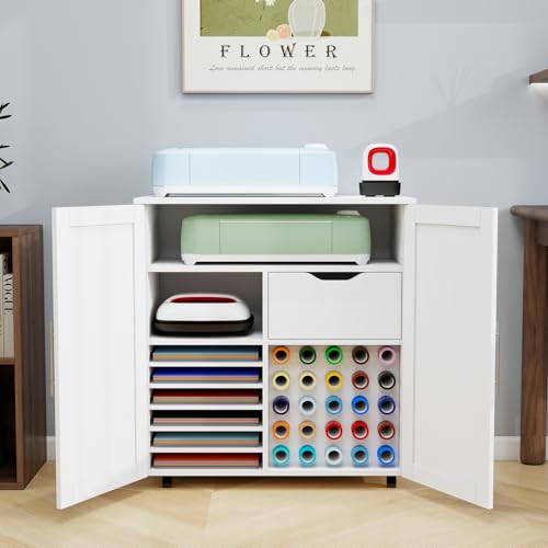 Vomavex Cricut Rolling Craft Cabinet with Vinyl Roll Holder | 31.6 x 15.8 x 33.7 in