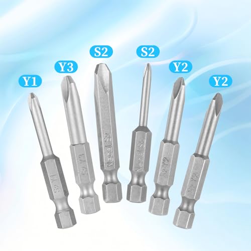 Triwing Screwdriver Bit Set 6 Sizes Y0 Y1 Y2 Y3 Y4 Y5, Y-Type Tri-Wing Drive Screwdriver Insert Bit Set, TriWing Bits Sets 2" Long Shank 1/4 Inch Hex Shank S2 Steel Magnetic 2 Inch Long Drill Bits