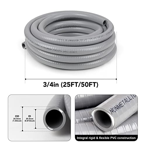 Elecoman 3/4 Inch 25ft Liquid-Tight Flexible PVC Electrical Conduit Kit with Connectors