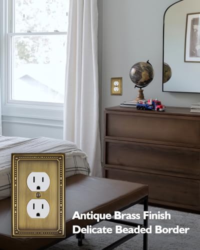 ZILLSEA Antique Brass Outlet Cover Plate 4-Pack - Vintage Metal Wall Switch & Socket Covers - Duplex Standard Size
