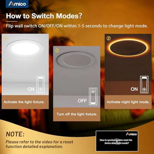 Amico 6 Inch White LED Recessed Ceiling Light with Night Light, 5 CCT Options