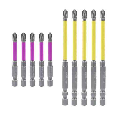 10pcs Magnetic PH2 Special Slotted Phillips Screwdriver Bit Set for Electricians, Long #2 Phillips Cross Slot Flat Screw Head Driver Drill Bits with 1/4 Inch Hex Shank Used on Air Switch