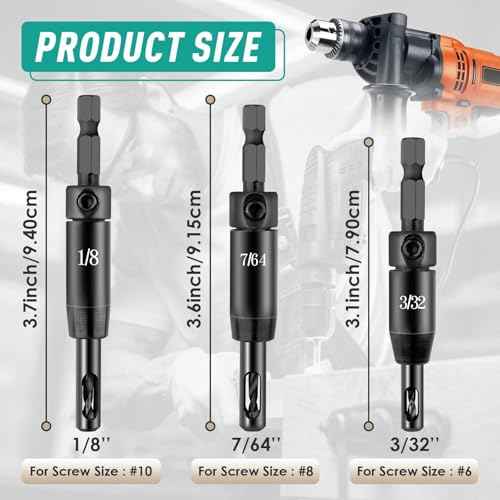 3 Pcs CC2430 Self Centering Drill Bit Set 3/32", 7/64", 1/8" - VIX Bit for Bosch Clic-Change 1/4" Hex Shank Drill - Self Centering Hinge Drill Bit #6 8 10 Screws