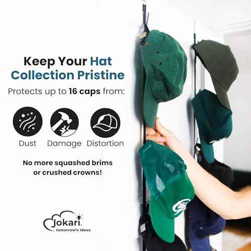 Jokari Over the Door Cap Rack Organizer 2 Pack Holds Up to 16 Baseball Hats Hat Storage System for Men Women and Kids Adjustable Closet Hanger with Hooks for Easy Hat Display
